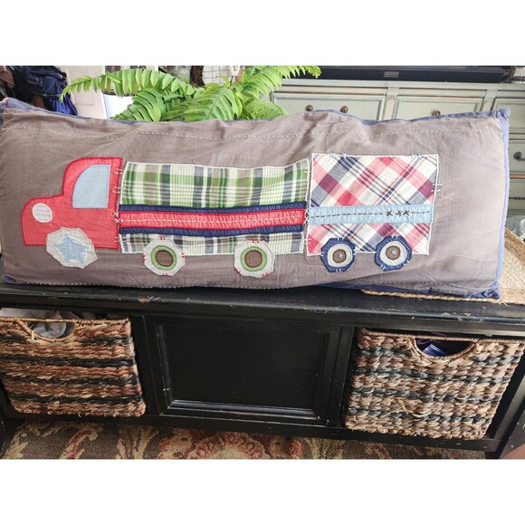 Pottery Barn Kids Grat Charlie Lumbar Pillow Sham & Insert Red Truck & Trailers - Picture 1 of 6